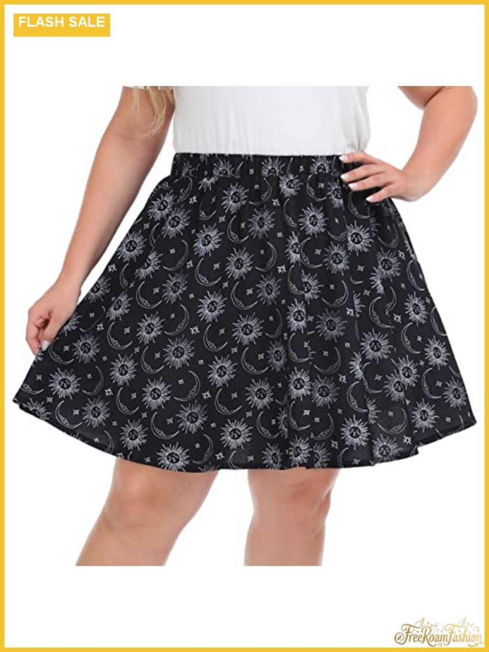 Plus Size Pleated Skater Mini Skirt Elastic Waist Circle Skirt Pockets